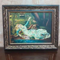 تابلو نقاشی رنگ روغن،دختری کنار برکه آب