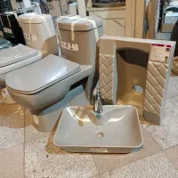 ست توالت فرنگی زمینی روشویی طوسی مشکی طلایی نقره‌