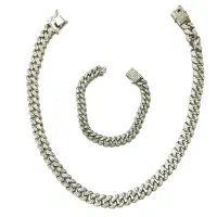 دستبند و گردنبند ست فول نگین رنگ استیل