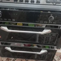 گاز پنج شعله طرح فر سه کشو صفحه شیشه ای
