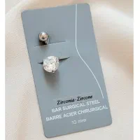 پیرسینگ ناف استیل با نگین زیرکنیای سفید