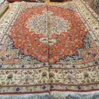 جفت قالی ۹متری دستباف یزد گلبهی رنگ