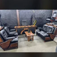 ست‌اداری مینمال سالن انتظار چرمی چستر فوم چوبی|مبلمان اداری|کرج, عظیمیه|دیوار