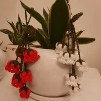 آویز بافتنی گل لاله واژگون،همسفر کوچک آینه خودرو