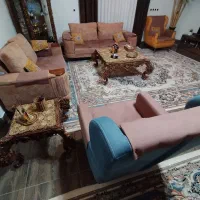 مبل ۸نفره باعسلی چوب گردوخراطی دست