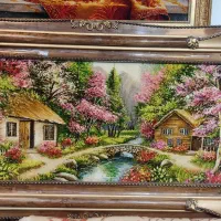 تابلو فرش دستبافت منظره کلبه دار گل ابریشم|تابلو فرش|تهران, پونک|دیوار