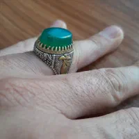 انگشتر نقره عقیق سبز قلم کاری