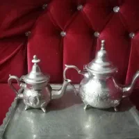 کتری نوربلین وسینی آب نقره قلمکاری بسیارقدیمی