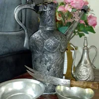 آفتابه مسی کهنه کلاب پاس.قلم دست