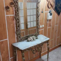 آینه کنسول سلطنتی برنزی با صفحه سنگ طبیعی