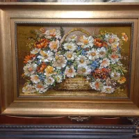 تابلو فرش دستباف گلدان بابونه برجسته تبریز golha