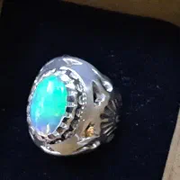 انگشتر نقره اوپال سبز آبی(شفق قطبی)