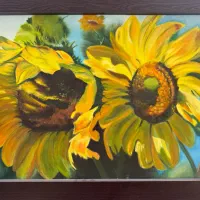 تابلو رنگ روغن گل افتابگردون