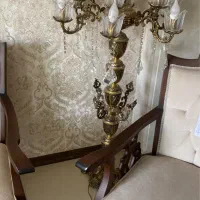 اباژور برنز قدیمی اصل ۱۳ شعله با لاله های کریستال|چراغ خواب و آباژور|تهران, یوسفآباد|دیوار