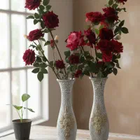 دو گلدان تزئینی سفید با طرح برجسته