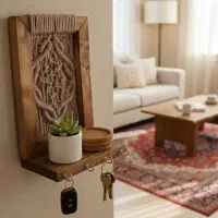 جاکلیدی چوبی دستبافت مکرومه