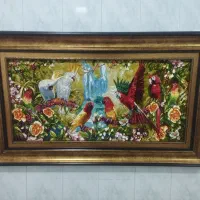 تابلوفرش (تابلو فرش) دستبافت طرح جنگل طوطی ها