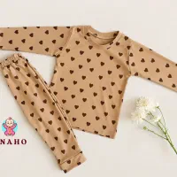 ست لباس راحتی طرح قلب کودک تریکو پنبه