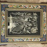 دو عدد تابلو قلم زنی مس قاب منبت و حاشیه نگارگری|تابلو، نقاشی، عکس|تهران, اقدسیه|دیوار