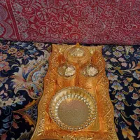 سینی و فنجان و قندان فلزی