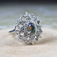 انگشتر نقره اوپال / اپال مشکی اتیوپی زنانه سایز ۵۷