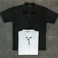 تیشرت یقه دار نیم زیپ مشکی سفید