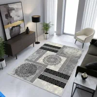 گلیم ماشینی با رنگ‌بندی طوسی فیلی بادومی لاکی|گلیم، جاجیم، گبه|بروجرد, |دیوار