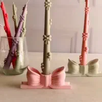 جاشمعی و شمع پاپیون و سینی و بشقاب مربع پاپیون