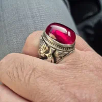 انگشتر نقره کار دست ، نگین یاقوت