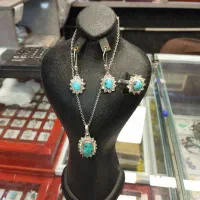 سلام یک عدد سرویس نقره دست ساز  با سنگ فیروز