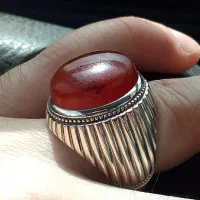 19 انگشتر نقره فدیوم یمنی تراش دار عقیق خطی گردنی
