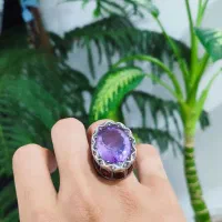 انگشتر فوق کلکسیونی آمیتیست۸۰ قیراطی با یاقوت