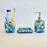 ست جامایع و صابون رزینی طرح صدف مناسب جهیزیه