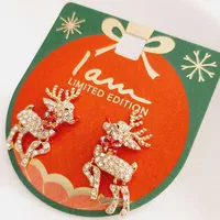 گوشواره آویز کوتاه گوزن نگینی طلایی|بدلیجات|زاهدان, |دیوار