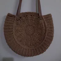کیف دوشی رافیا بافته شده با دستان هنرمند خودم