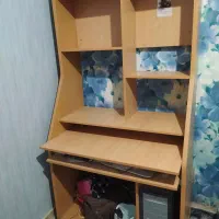 میز کامپیوتر کتابخانه‌دار چوبی،جای کیس و قفسه