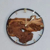 ساعت دیواری قطر ۶۰ چوب و فلز طرح روستیک