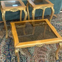 میز عسلی چوبی شیشه ای