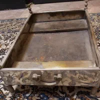 منقل چهار گوش استیل با پایه ودسته برنجی کارکرده