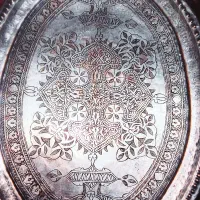 سینی دسته داروقلم کاری قاجاری ومشربه قاجاری