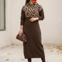 کفتان‌ بافت کلاهدار پلنگی(با کیفیت)شومیز شلوار ست
