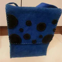 کیف رودوشی چرم طبیعی آبی دست دوز