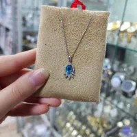 پلاک نگین آبی اسمانی نقره اصل