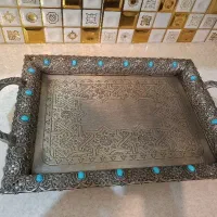 سینی استکان و قندان و شش عددقاشق پیوتر سالم و تمیز