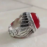 انگشترنقره کلکسیونی عقیق یمنی رکاب قلم کاری30گرم