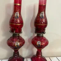 چراغ گرد سوز نفتی نقش قاجار ( یک جفت)