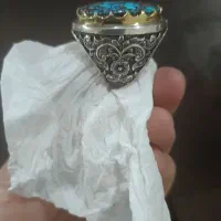 انگشتر فیروزه دست ساز کلکسیونی قلم زنی شده نو|بدلیجات|تهران, حبیب الله|دیوار