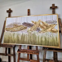 تابلو نقاشی فوق برجسته پرهای طلایی