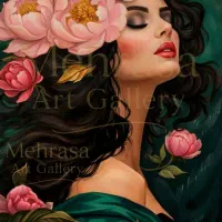 تابلوی دکوراتیو مدرن رنگ روغن بانوی زمردی