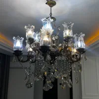 لوستر برنجی ۱۲ شعله|لوستر و چراغ آویز|رودهن, |دیوار